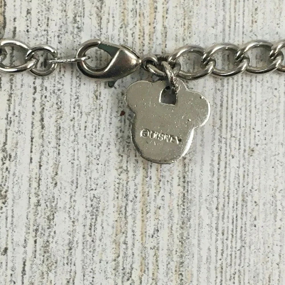 Walt Disney World Parks Silver Tone Charm Bracelet Mickey Head Crystal
